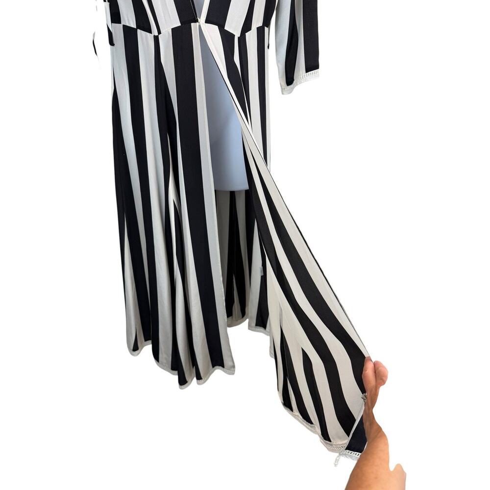 100% Silk Robe Womens Extra Small Black Ivory Striped Beetlejuice Minimalist - Picture 5 of 15
